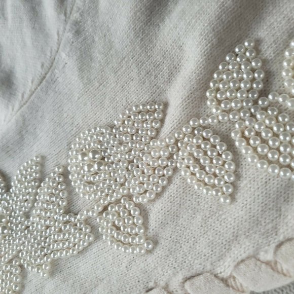 Vintage CERVELLE Open Front Cardigan Cream Embellishment Angora Lambswool - Picture 7 of 10